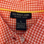 U.S. Polo Assn. women’s szL sleeveless orange&white checked button front blouse EUC Photo 3