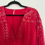 Free People  Counting Stars Long Sleeve Boho Blouse in Red XS Photo 3