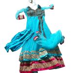 NEW Indian Bollywood 3Pcs Ready To Wear Heavy Embroidered Langha Suit Wedding Blue Size 6 Photo 9