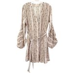 Hannah Artwear Rhea Linen Floral Mini Shirt Dress Belted Prairie Puff Sleeves Tan Size M Photo 9