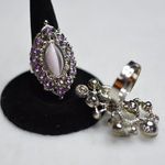 Source Unknown Glam Lavender/Clear Rhinestone Silver Tone Metal  2pc Adjustable Party Rings Photo 2