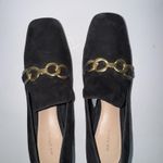 Vis Spiga Women’s Black Suede Block Heel Loafers Size 7 Chain Detail Slip On Photo 7