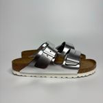 Birkenstock Arizona Metallic Leather Soft Footbed Sandals in Silver Photo 4