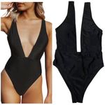 Zaful New  Swimsuit Womens S High Cut Plunge Neck One Piece Sexy Black S Photo 1