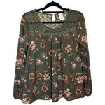 Faded Glory  Size Large L Dark Green Floral Blouse Lace Top Summer Fall Photo 0