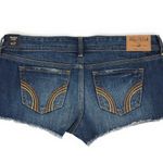 Hollister Dark Wash Denim Low Rise Flower Embroidered Hem Summer Jean Shorts Photo 1