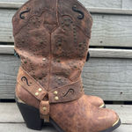 Dingo  Brown Leather Country Western Bootie Metal Medallions Embellishments Photo 0