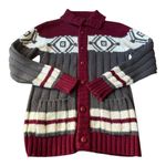 Vintage Retro Sigallo Knit Cardigan big collar, Gray, Maroon & Cream size medium Gray Photo 0