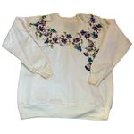 Vintage 80’s Hand Painted Floral Grandma Crew Neck Sweatshirt Cream Size XL NWT Purple Photo 5