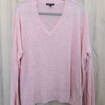 Eileen Fisher Organic Linen Top Sz L Pink V Neck Long Sleeve Lightweight Coastal Photo 0