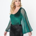Emerald Velvet Bell Sleeve Bodysuit Green Size M Photo 3