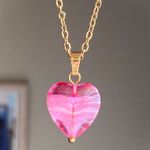 Handmade retro vintage fairy whimsical style quality Czech glass pink heart bead simple necklace🩷 Photo 0