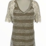 AReve Top Small Lace V Neck Short Sleeve Cottagecore Boho Tan Photo 0