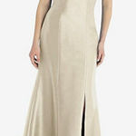 Alfred Sung  Evening Gown Off the Shoulder Satin Dress Trumpet Champagne Nude 4 Photo 0