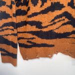 Maurice's Animal Print Sweater Brown & Black Distressed Hem Plush Photo 4