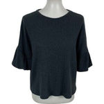 Tinywillow Dark Green Ribbed Knit Ruffle Sleeve Boho Chic Sweater Top Large Photo 0