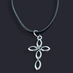 Handmade Gothic Silver Cross Necklace with black Faux Leather cord Photo 1