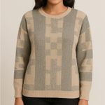Chelsea and Violet Metallic Wool Blend Sweater Small Tan Silver Striped Pullover Photo 0