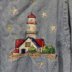 Grandmacore lighthouse embroidered denim hoodie 1x Blue Photo 1