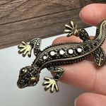 Lia Sophia Rhinestone Lizard Reptile Brooch Pin Gold Tone Photo 5