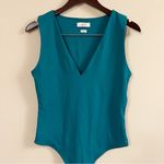 Babaton  Teal Green V-neck Sleeveless Bodysuit Size Large Thong Back Aritzia Photo 1