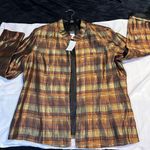 MSK Plaid Open Front Jacket Blazer Brown Gold Metallic Shimmer Evening Wear Photo 2