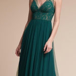 Anthropologie NWT  Hitherto Brit Dress‎ Green Emerald Lace Tulle Dress BHLDN 14 Photo 0