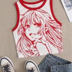 SheIn EZWear Graphic Crop Top Size Small in White with Red Trim Photo 0