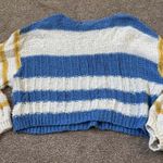 Urban Outfitters  Blue & Yellow Striped Cropped Slouchy Distressed Sweater Size M Photo 2