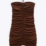 ZARA  NWT brown ruched gathered mesh mini dress halter neck tie & cutout detail Photo 8