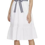 Vineyard Vines White Ruffle V Neck Midi Dress Striped Belt Women Size Medium Photo 0