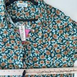 OMIKA Blouse Womens XL Floral Handmade Mod Boho Indian Print Button Up Shirt Green Photo 8