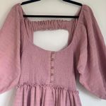 Free People  Summer Picnic Smocked Balloon Sleeve Mini Dress in Purple Pink Photo 2