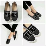 Zara Woman Size 9 Sneakers YEAH Slip On Black Metallic Platform Canvas Casual Photo 1
