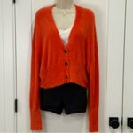 Free People  Orange Cardigan Sweater Oversized Small Comfy Fall Chic Cozy Fuzzy Photo 1