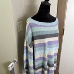 Torrid  Knit Stretch Boat Neck Purple Blue White Stripe Sweater Pastel Spring 1X Photo 2