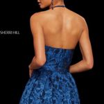 Sherri Hill 53070 Halter Neck Brocade Dress in Blue Photo 1