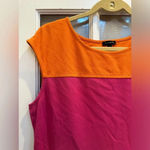 Talbots  Midi Dress Orange & Pink Color Block Sleeveless Size 12 Stretchy Large Photo 2
