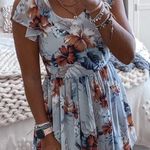 Lulus Blue Floral Tie Up Back Mini Dress  Photo 0