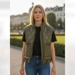 ZARA NWOT  Khaki Green Puffer Jacket Sleeveless Pockets Lightweight Oversize M Photo 1