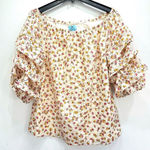 CeCe Cream Dainty Flowers Eyelet Off Shoulder Blouse Ruched Ruffle Half Sleeves Photo 1