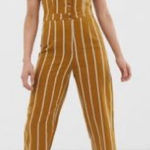 Urban Outfitters Mustard Yellow Striped Short Sleeve Jumpsuit Size S Photo 0