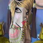 Vintage Y2K Rhinestone Pop Art Custo Barcelona Style Mini Dress Size Medium Tan Photo 1