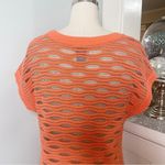 Ann Taylor  Mesh Open Weave Short Sleeve Sweater Orange Metallic Photo 5