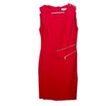 Calvin Klein  Red Gold Front Zip Ponte Knit Stretch Sleeveless Sheath Dress 6 Photo 1