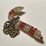 Rhinestone Red & White Candy Cane With Green Bow Christmas Holiday Brooch Pin Gold Photo 0