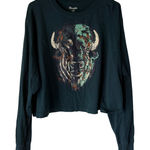 Wrangler  Women's Teal Long Sleeve Cropped T Shirt Bison XL Buffalo Western Aztec Photo 0