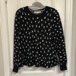 Loft Black and White Crew Neck Sweater with Hearts EUC Photo 2