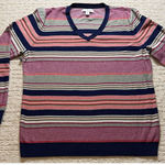 kim rogers Striped V-Neck Sweater XL Long Sleeve Multi Color 100% Cotton Photo 0