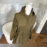 J Jill Olive Green Trench Coat Rain Jacket Removable Hood Zip Pockets Utility XS Photo 3